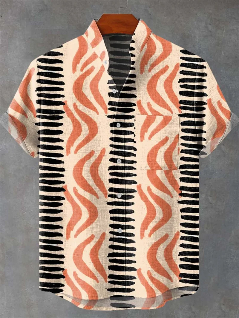 قميص رجالي من الكتان الباتيك بأكمام قصيرة قميص صيفي عصري غير رسمي ملابس عرقية مقاس كبير ملابس الشارع الشهير