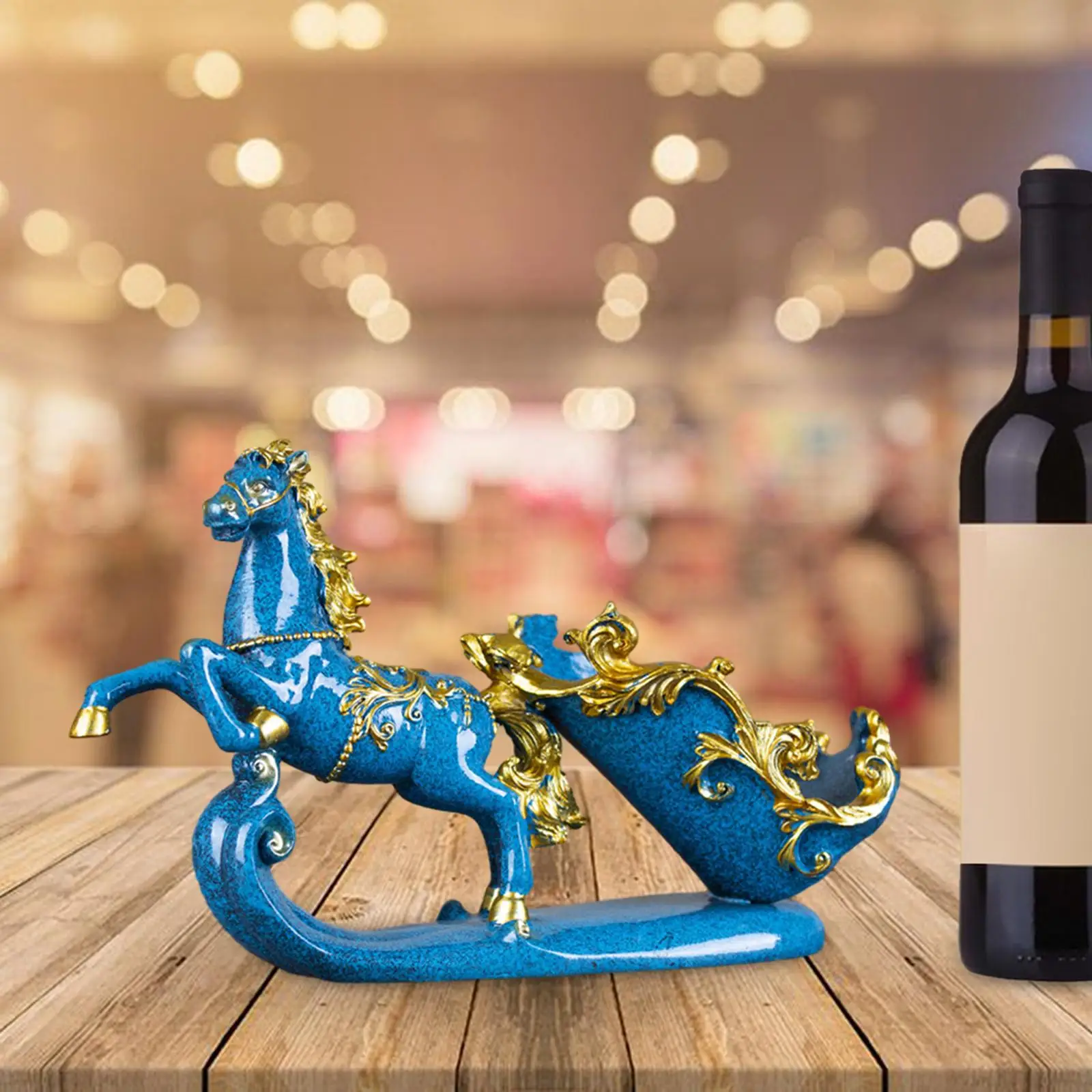 Horse Statue Champagne Holder Single Bottle Shelf Retro Style Rack Single Bottle Rack for Tabletop Countertop Bar Home Cabinet