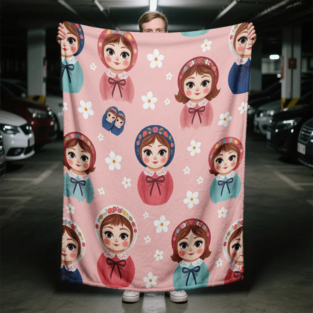 Cute Girls Face Print Throw Blanket Nursery Decor Baby Shower Gift Cartoon Pattern Plush Knit Blanket for Kids Girls Room