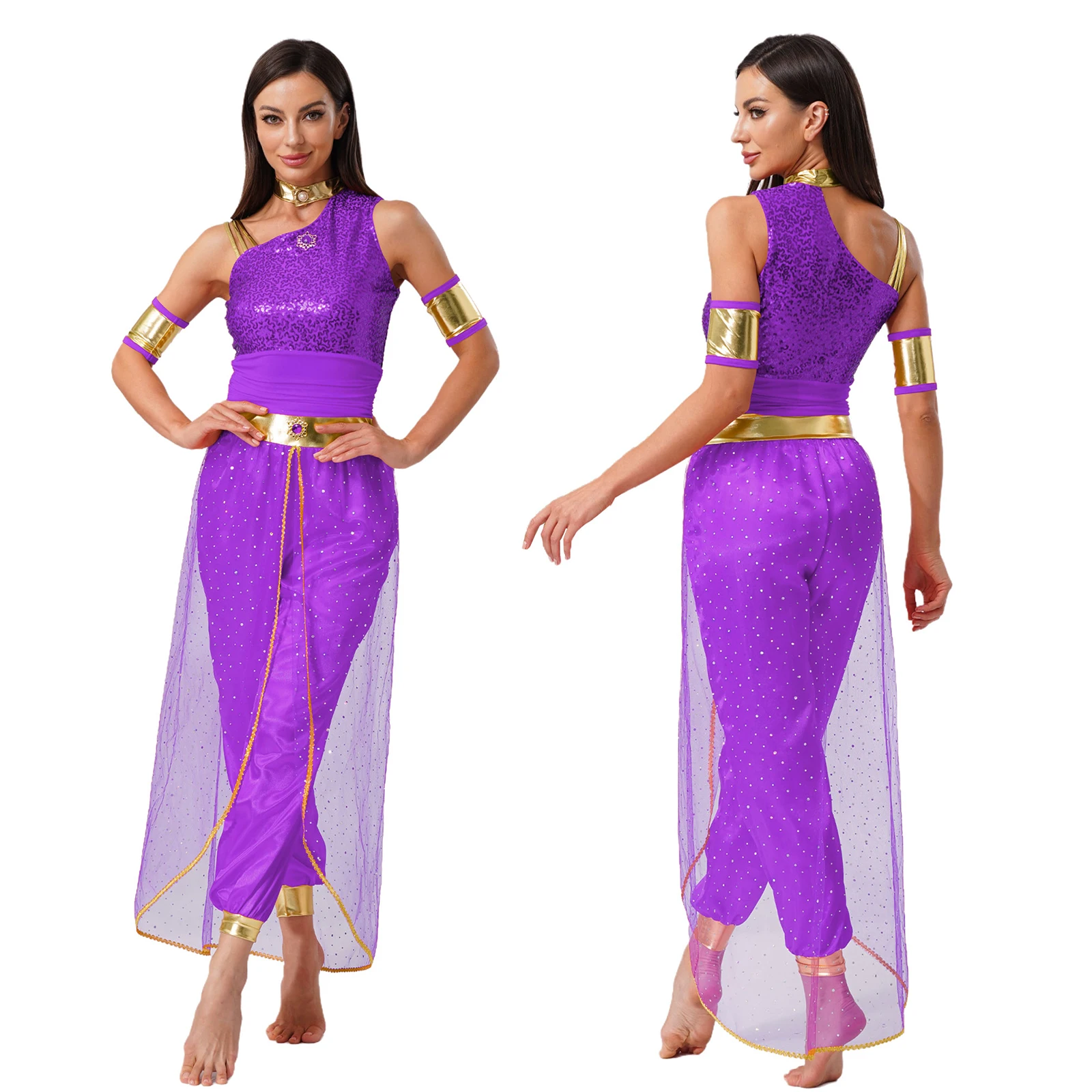 

Ethnic Arabic Indian Princess Cosplay Costumes Women Halloween Carnival Indian Princess Belly Stage Dance Performance Jumpsuits