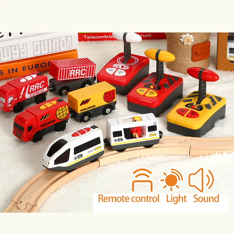 

TEMIKIDS Electric Train Track Racing Magic Accessories Combination Remote Control Motor Car Boy Toy Compatible Wood Rail