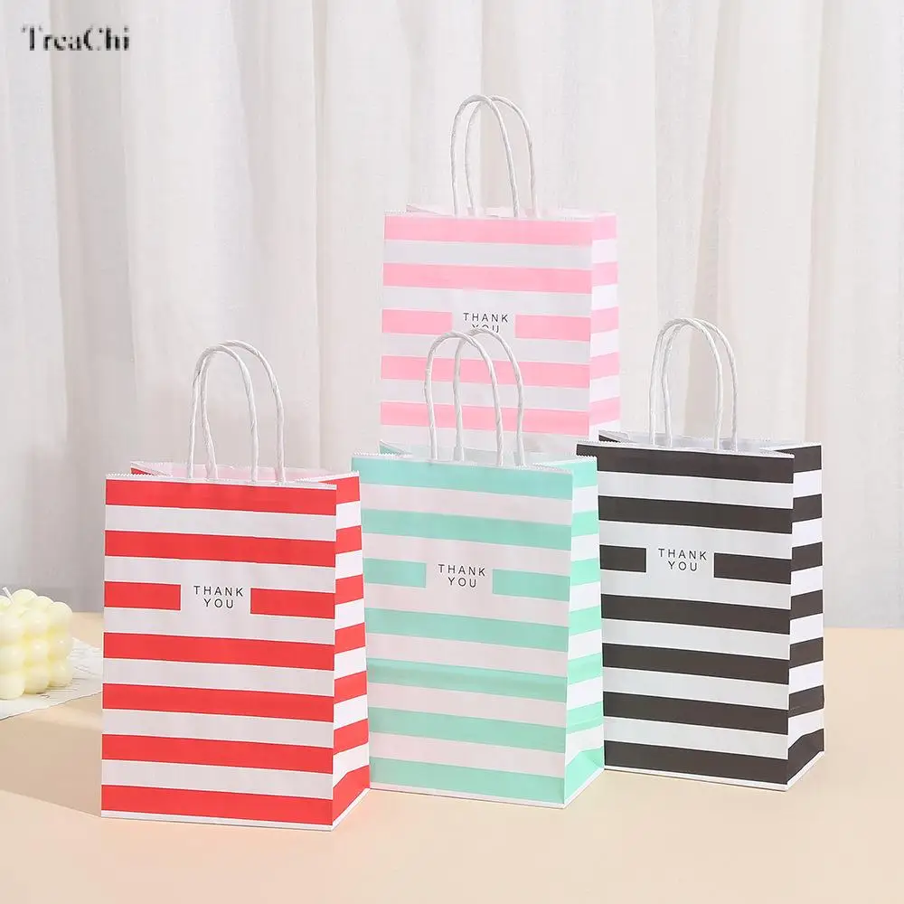 Jewelry Packaging Box Clothing Accessories Packaging Bag Kraft Paper Striped Printed Handbag Shopping Gift Bag Can Print Logo