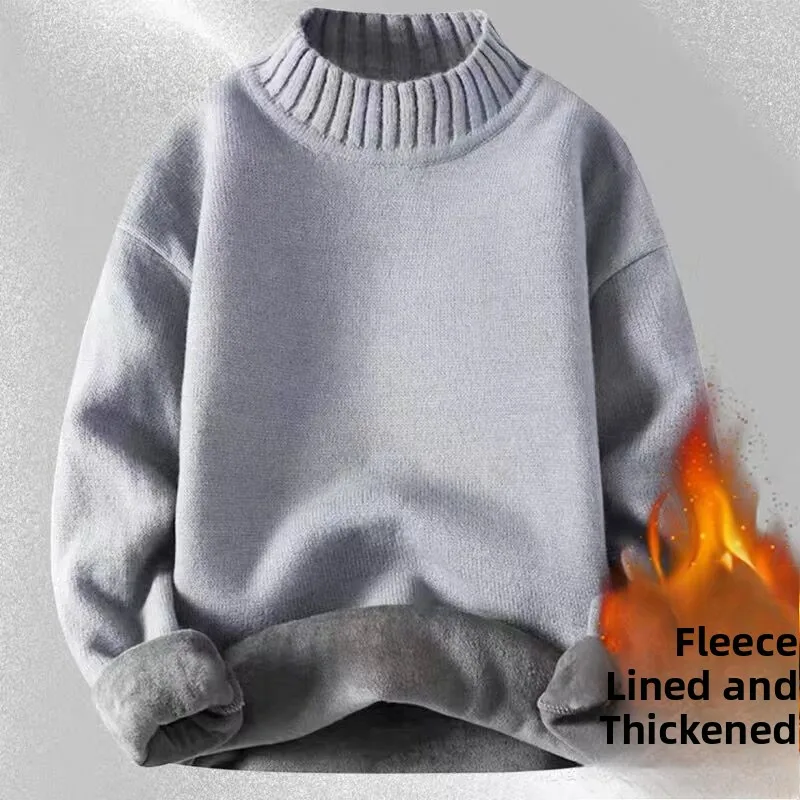 

Men's Fce Lined Thiened mid Ne Knitwear f High Collar Warmth Youth Winter Faion Long Sve Color Sweater