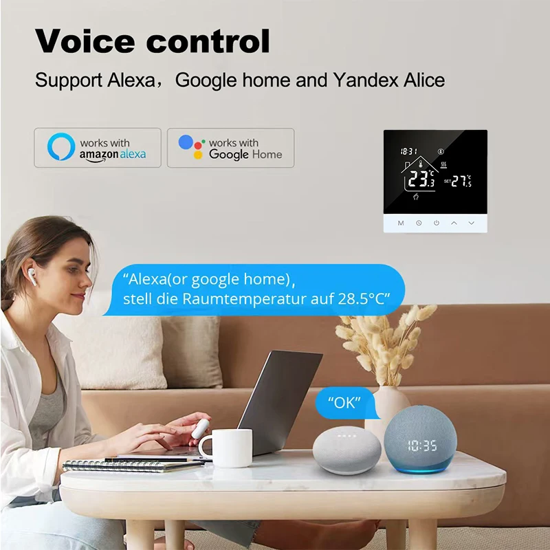 S4hgb wifiスマート暖房サーモスタット液晶ディスプレイ音声制御alexa tuya alice/電気/水床温度コントローラ
