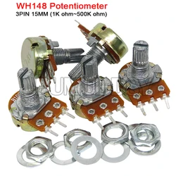 5PCS WH148 B1K B2K B5K B10K B20K B50K B100K B500K 3Pin 15mm Shaft Amplifier Dual Stereo Potentiometer 1K 2K 5K 10K 50K 100K 500K