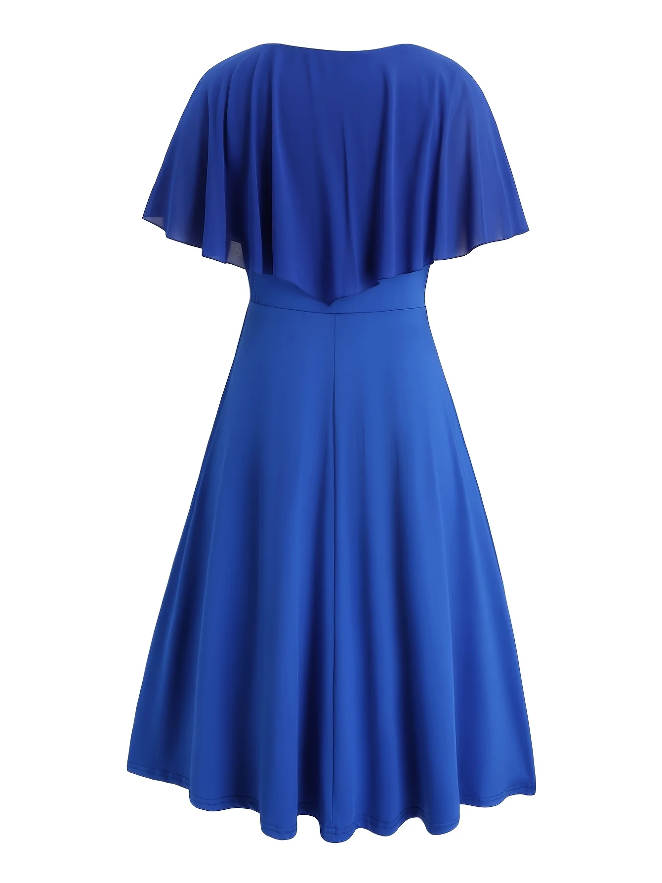 2025年新作　プラスサイズ　欧米風　Vネック　ロングケープ　ミディアム丈ワンピース