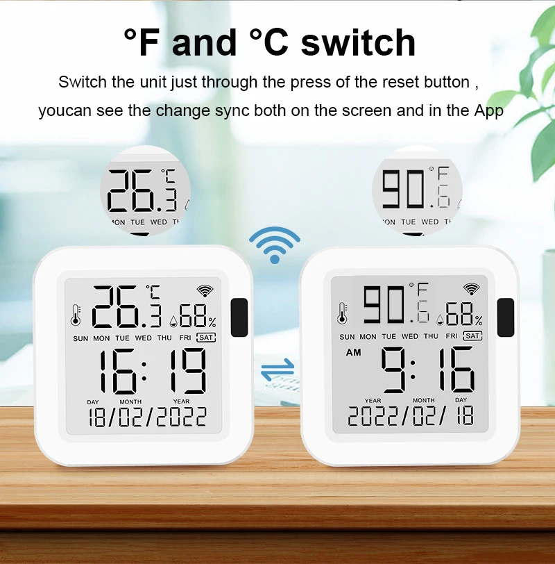 Tuya WiFi Cảm Biến Nhiệt Độ Và Độ Ẩm Nguồn USB Với Màn Hình LCD Và Hồng Ngoại Cảm Ứng Đèn Nền Thông Qua Alexa Google Home