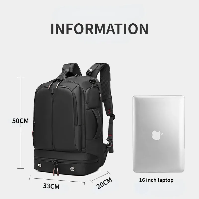 Imagem -02 - Mochila de Viagem Impermeável para Homens Bolsa de Luxo para Caminhadas ao ar Livre Bolsa Esportiva Multifuncional de Grande Capacidade Preta