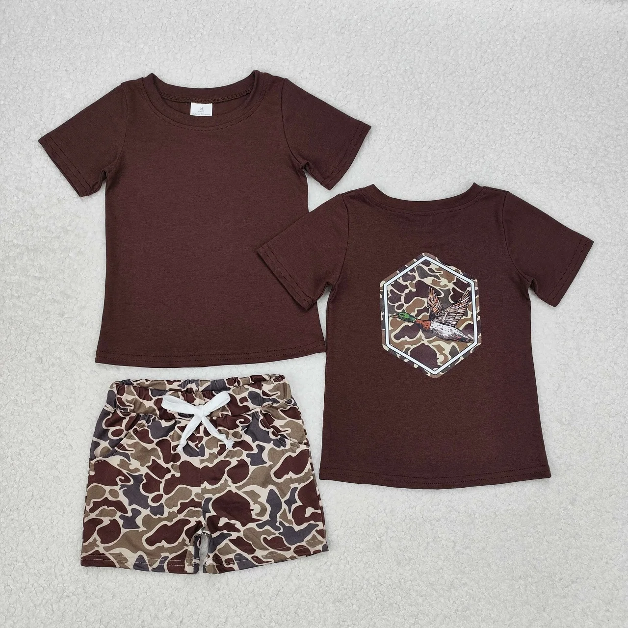 Wholesale Baby Boy Summer Set Children Cotton Short Sleeves Duck T-shirt Brown Tee Toddler Infant Pocket Camo Shorts Kids Outfit