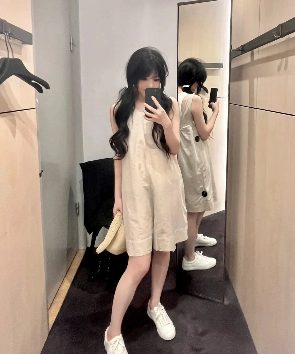 

C Home Women's Casual Cotton Linen Jumpsuit ort Length Beige 098802003 Comfortable Commute Wide Leg ket Detail mid Waist