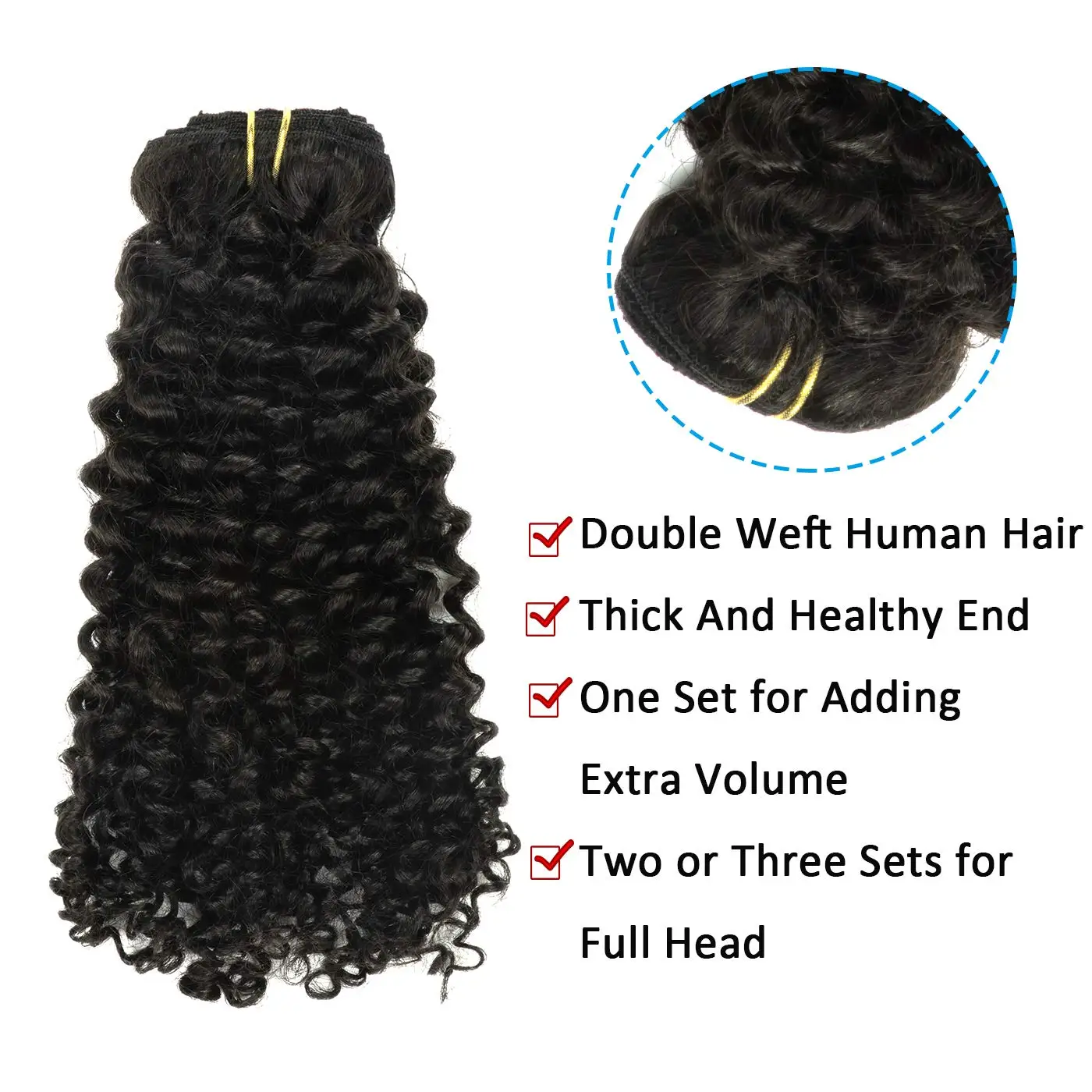 3B 3C Curly Clip in Hair Extensions 24Inch Jerry Curly Human Hair Extensions Full Head Natural Black #1B Thick End Hair Extens