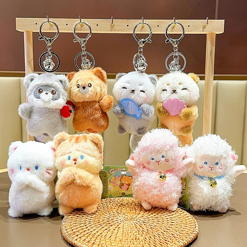 Cute Otters Holding Fish Plush Doll Keyrings Lightweight Hanging Pendant Props For School Bag Key Wallet Doll Toy Gifts 11cm