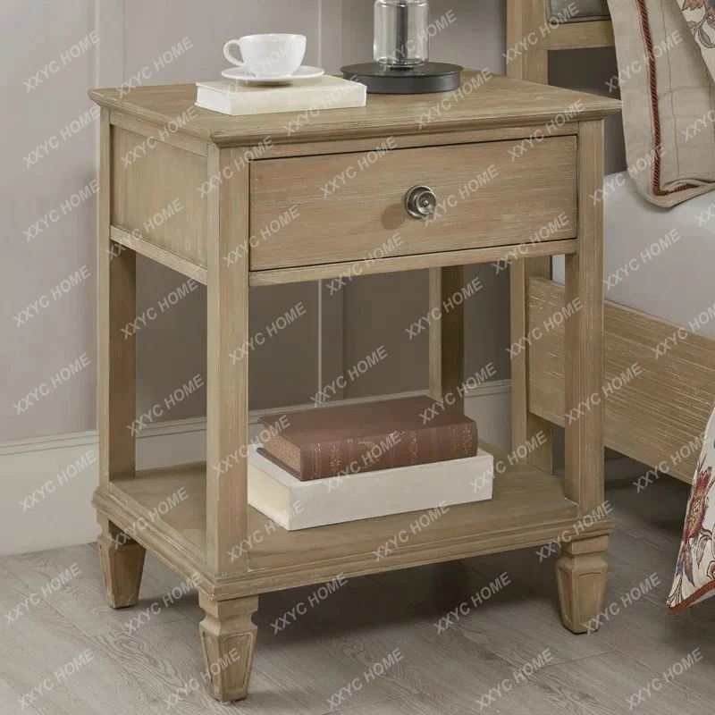 

HMJ open bedside table antique old solid wood bedroom bedside home bedroom home high-end