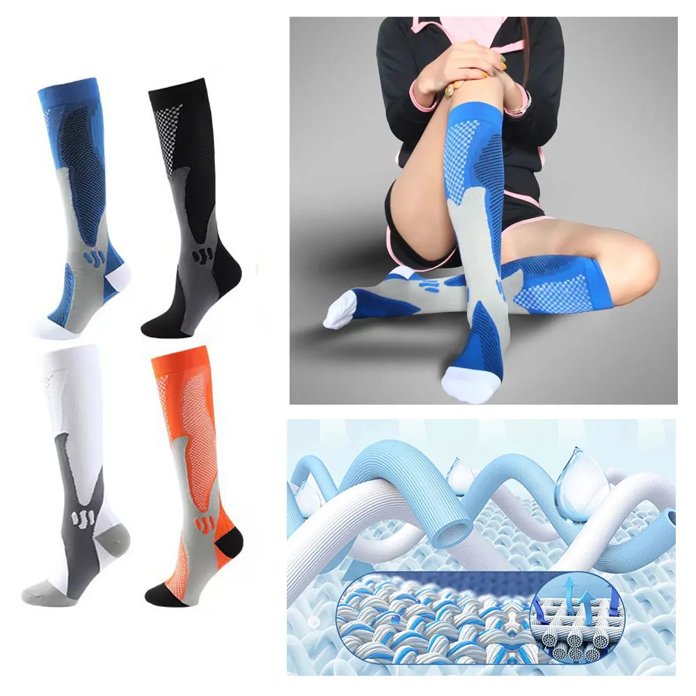 

Compression Socks Running Football Breathable Moisture Wicking Anti Fatigue Pain Relief Enhance Circulation Arch Ankle Support