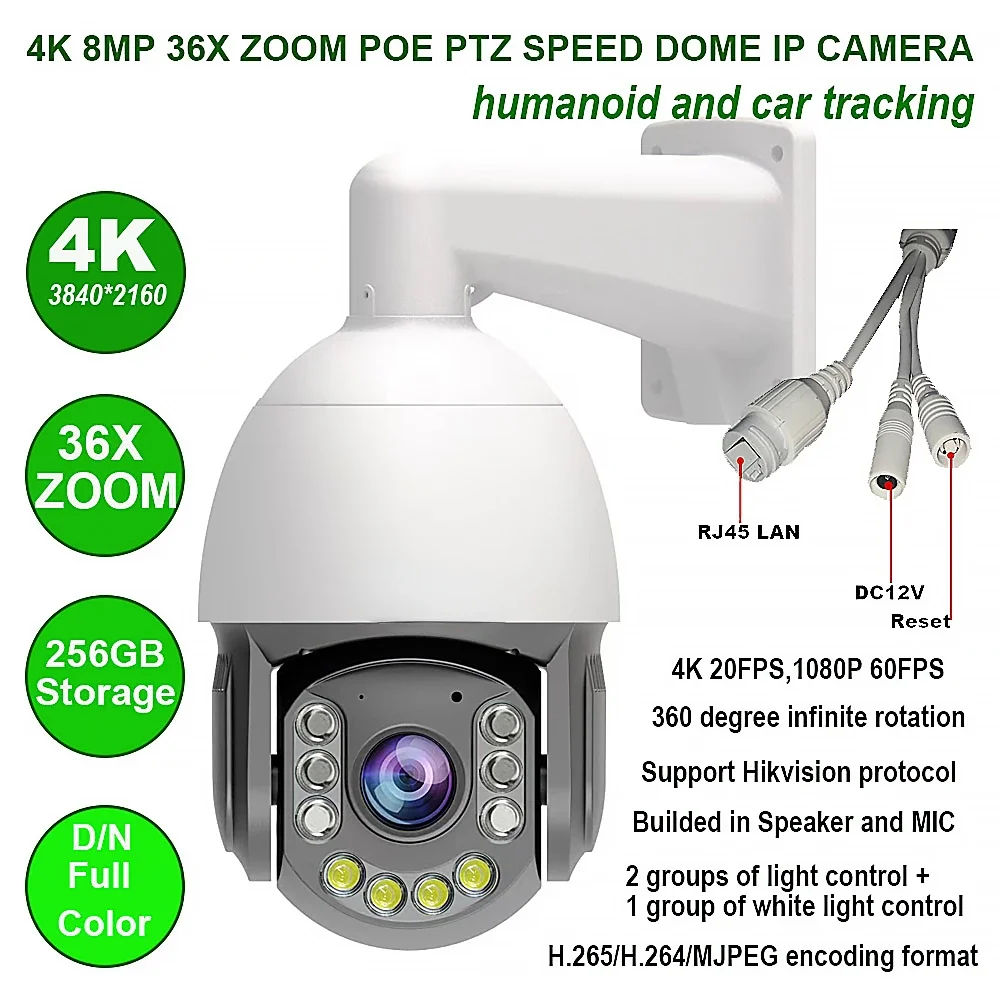 4K 8MP 36X ZOOM POE Speed dome PTZ IP Camera youtube LIVE protocol IVM4200 P2P ON VIF IMX415 SD 256GB IP Camera