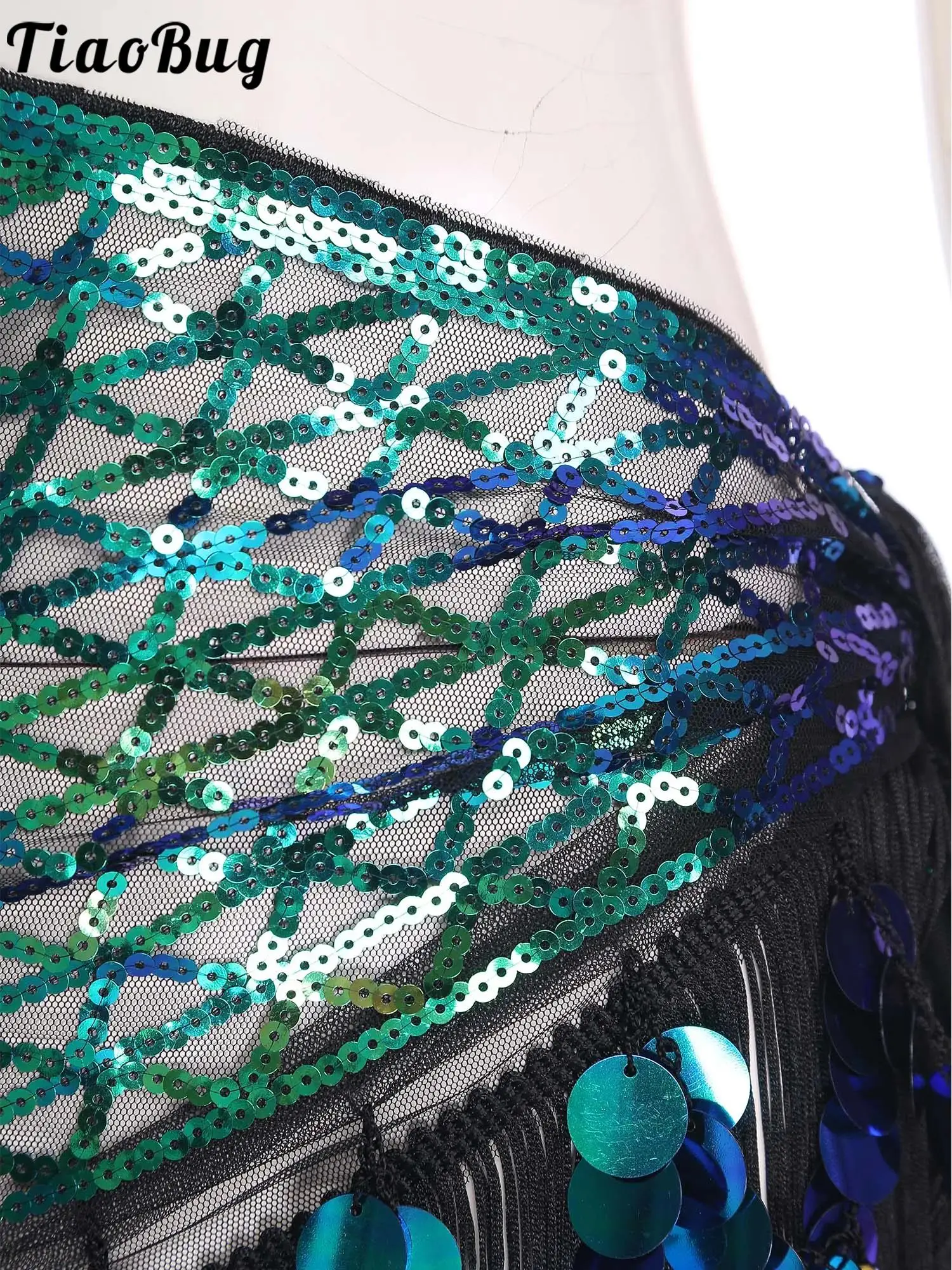 

Женский укороченный топ на шнуровке с блестящими пайетками для танца живота и треугольный хип-шарф с кисточками и блестками для сцены танца живота