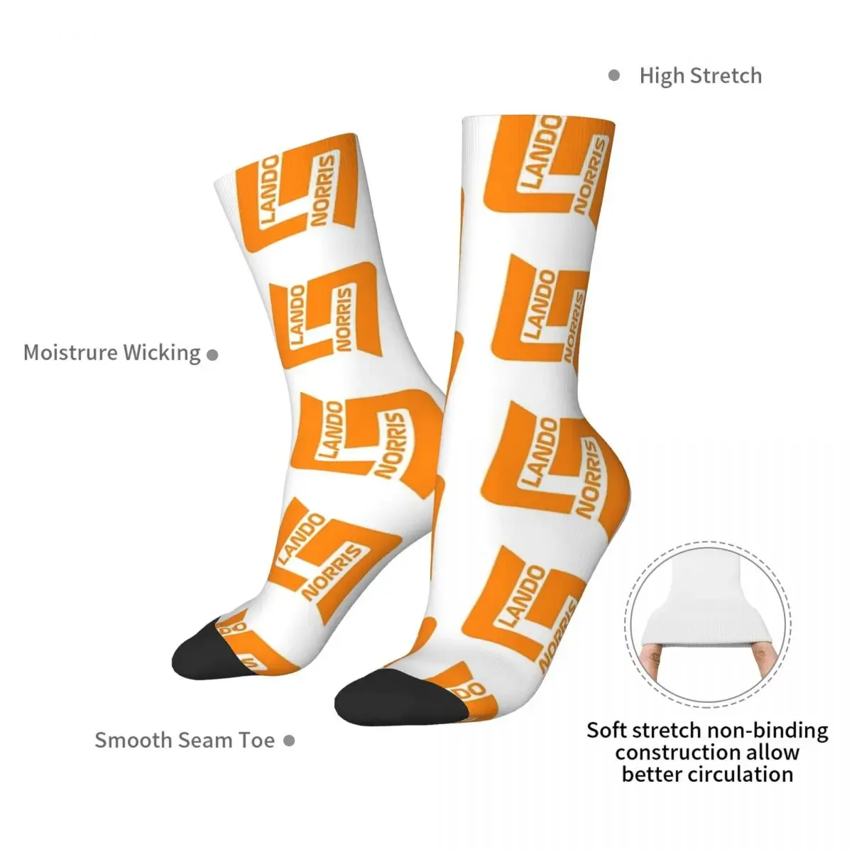 Lando Norris LN 4 Socks Harajuku Sweat Absorbing Stockings All Season Long Socks Accessories for Man's Woman's Birthday Present