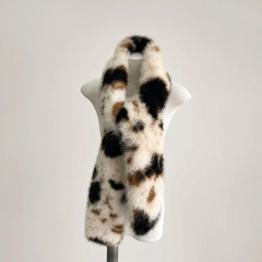 Fashion Thickened Scarf Soft Lengthened Long Fur Scarf Warm Lining Leopard Pattern Winter Scarf For Women