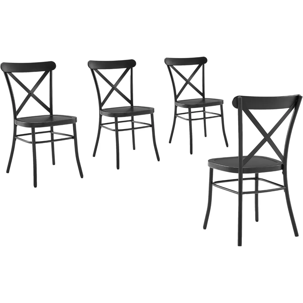 French Industrial Style Metal Café Chairs Set of 4, Matte Black for Kitchen Dining