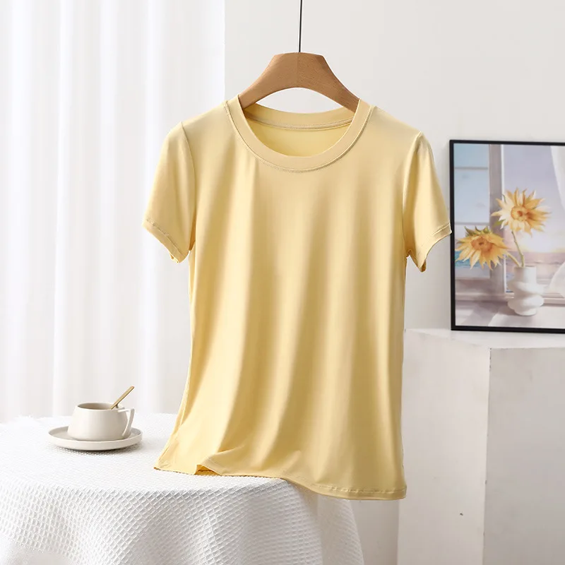 

Summer Women's Clothing Tee Shirt New Solid Round Neck Short Sleeve Loose Breathable Casual Pullover Slim Female Tops