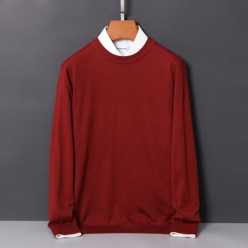 Basic Spring Autumn Winter Man Sweater Classic Men Worsted Merino Wool Knitted Pullover Long Sleeve Clothing Tops O-Neck Jumper