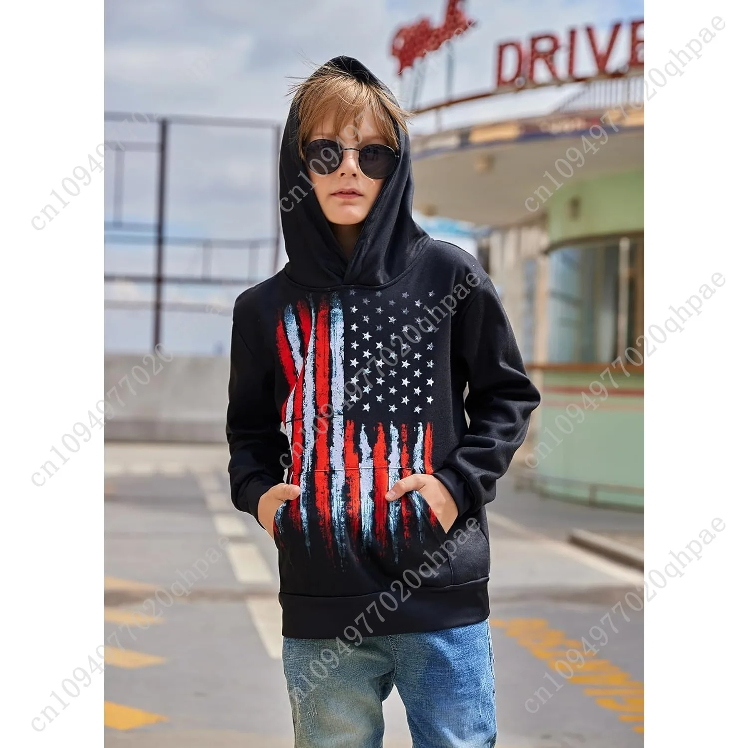 سويت شيرت Goodstoworld للأولاد والبنات بغطاء للرأس برسومات ثلاثية الأبعاد من الصوف الدافئ مع جيوب مقاس 5-16 سنة