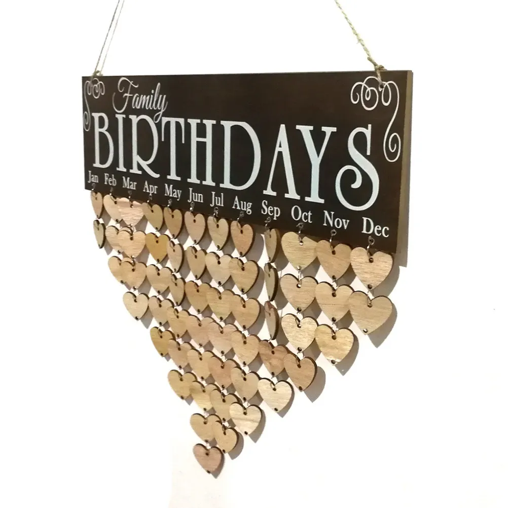 

Деревянный календарь на день рождения, подвесная табличка 12x5 см с 50 сердечками, 1 веревка, с надписью «Дни рождения», декор для дома, украшение для стены, семейный календарь на день рождения
