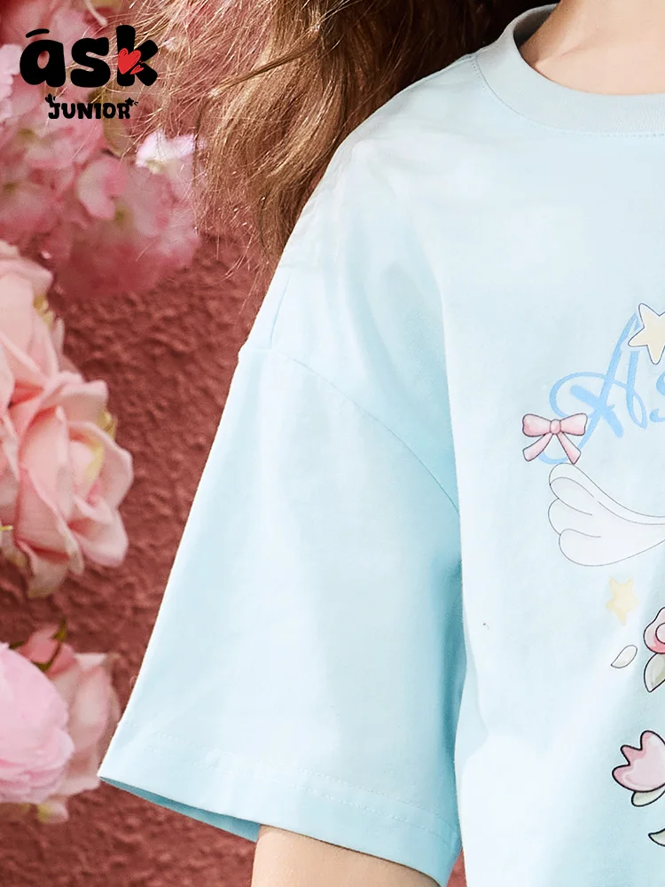 تي شيرت Tween Girls Summer Cool Breathable بألوان متباينة وتصميم قصير الأكمام #6