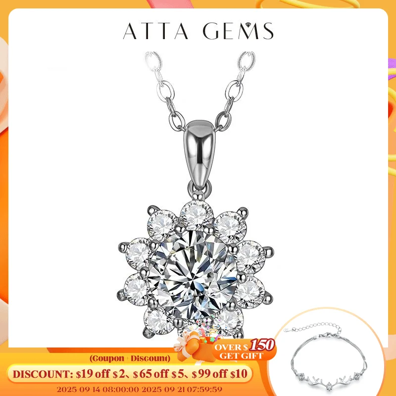 

ATTAGEMS 2 Carat D Color Moissanite Pendant Necklaces For Women 100% 925 Sterling Silver Sparkling Wedding Party Fine Jewelry