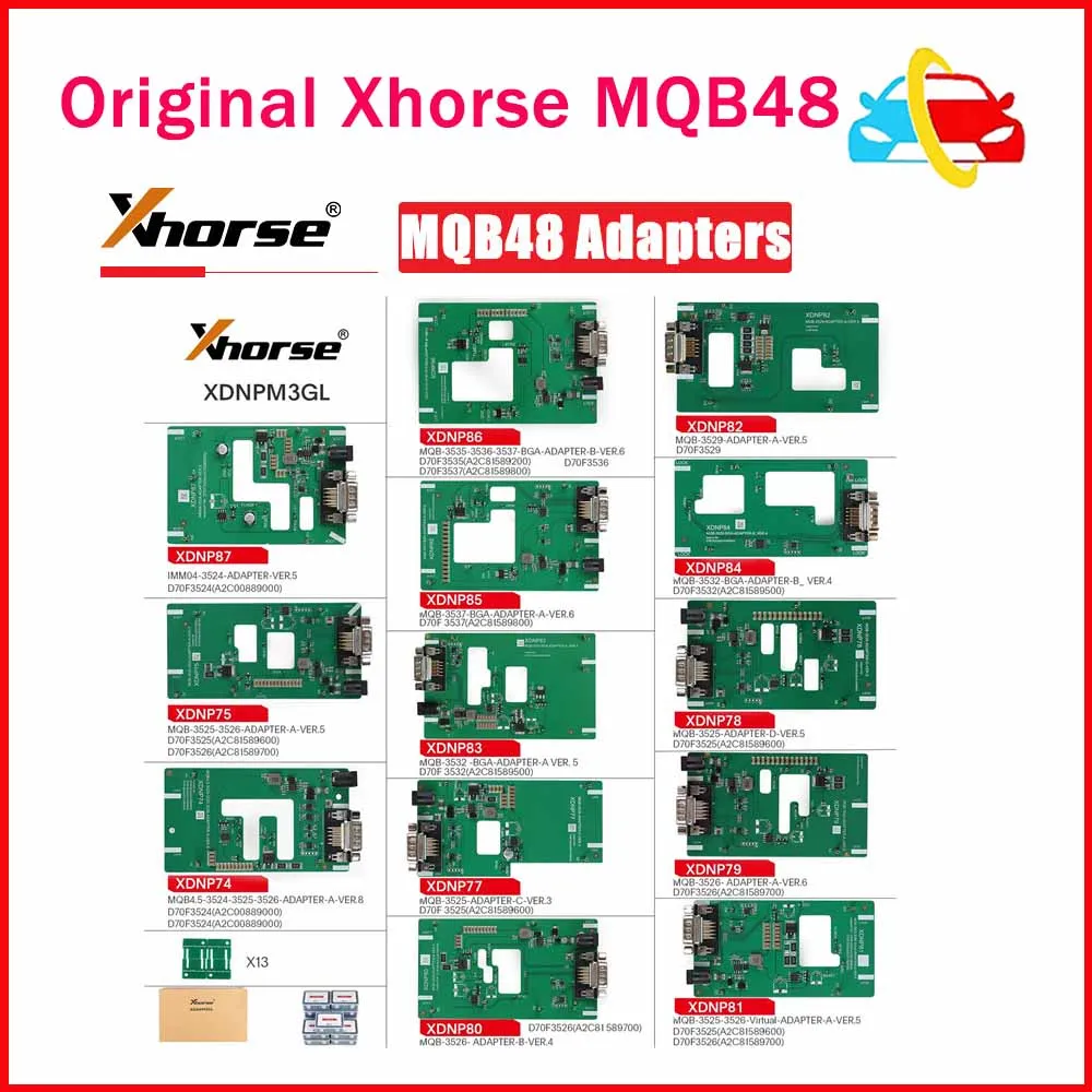 Original Xhorse MQB48 No Disassembly No Soldering 13 Full Set Adapters XDNPM3GL for VVDI PROG and Key Tool Plus Pa