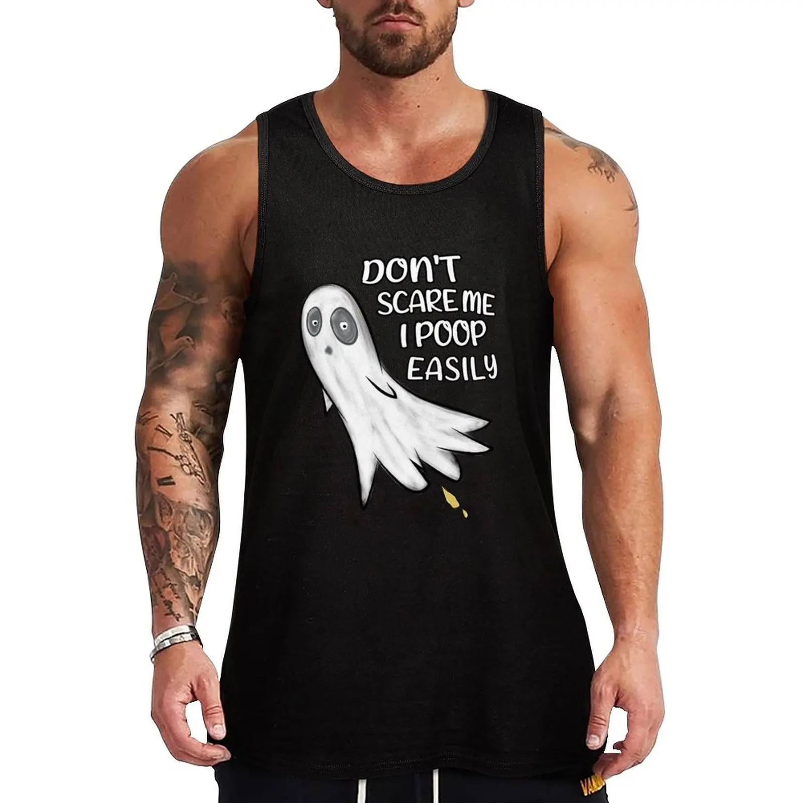 

Don't Scare Me I Poop Easily Funny Halloween Ghost Pooping Tank Top men clothes sports t-shirts for men