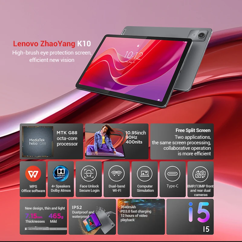 البرامج الثابتة العالمية 8GB 128GB الأصلي الجديد لينوفو منصات Zhaoyang Tab K10 M11 10.95 '90 هرتز MTK Wifi /LTE Helio G88 أقراص 7040mAh