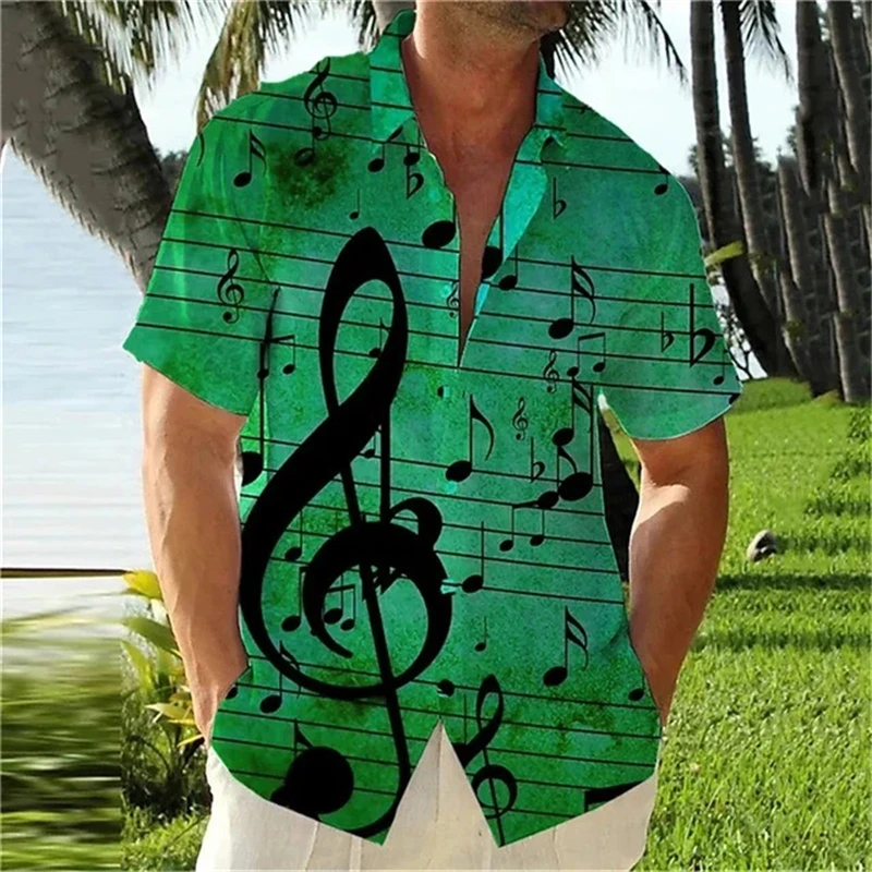 Men\'s shirt summer Hawaiian shirt pattern print music notes outdoor street short sleeved printed clothing fashion comfort