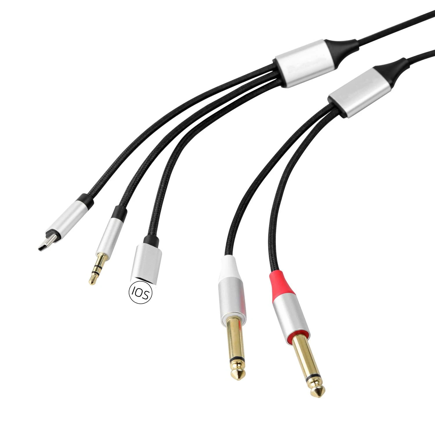 3in1 Audio Cable USB Type-C/8Pin/3.5mm Male To 2 Dual 6.5mm 1/4\