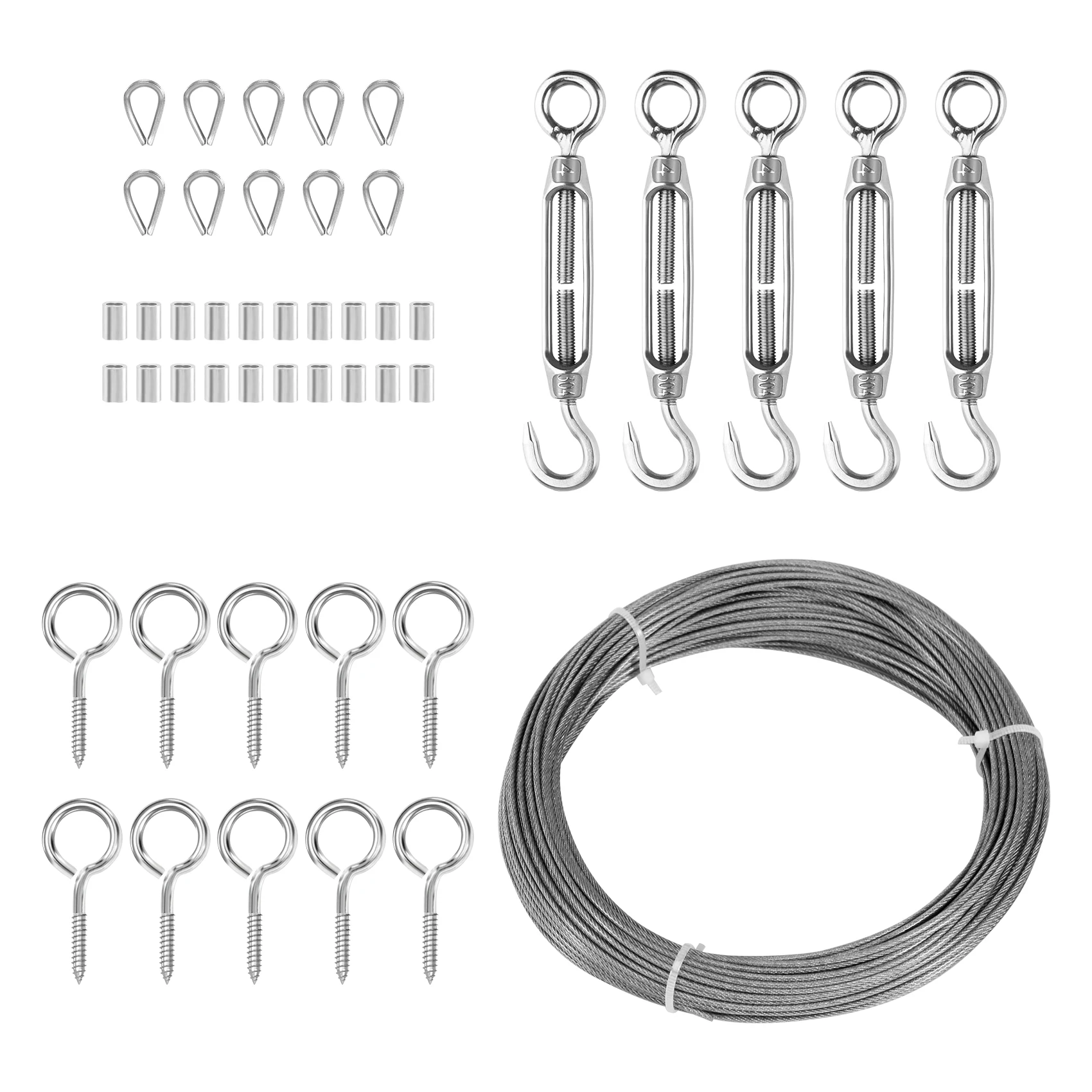 ABGE-1Set Heavy Turnbuckle Cable Railing Kit 115Ft Wire Rope Hook And Eye Turnbuckle Kit Stainless Steel