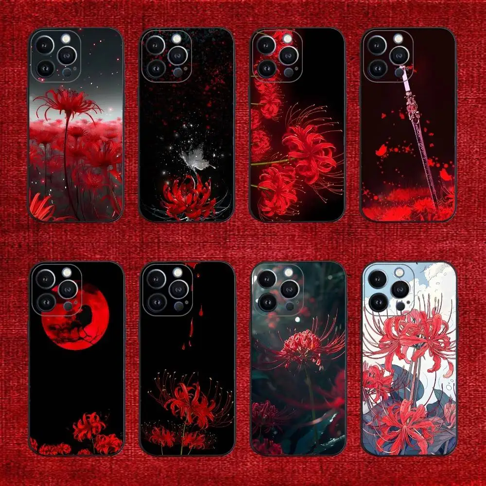 

red spider lily Phone Case For iPhone 16e,16,15,14,13,12,11,Pro,X,XS,Max,XR,Plus,Mini Soft Black Cover