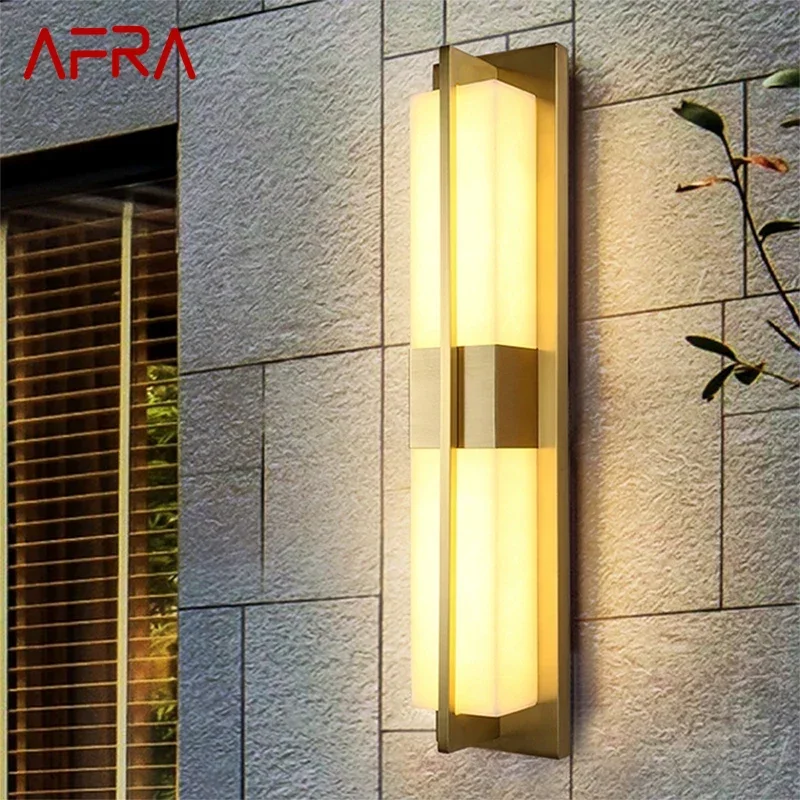 AFRA Contemporary LED Brass Marble Outdoor Wall Lamps Electric Waterproof Balcony Hallway Courtyard Villa Gate Hotel