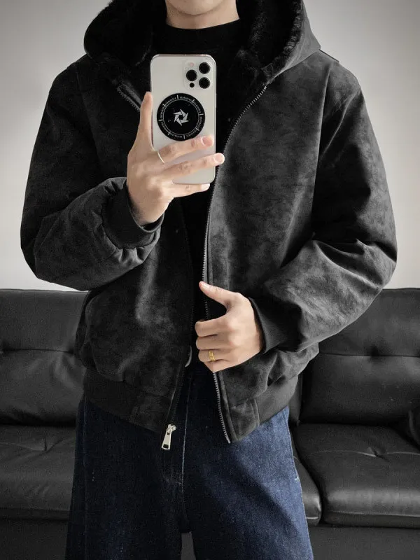 

American Sle Cleanfit Hooded Mountain Eagle Jaet Thiened Warm Cotton Coat with Fur Collar for Men And Women