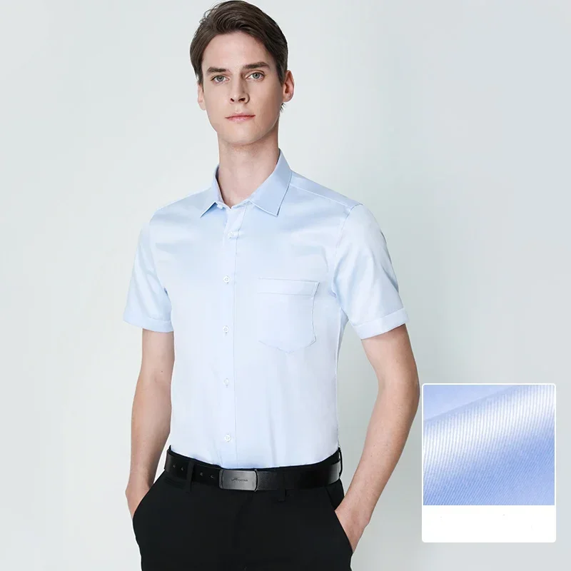 Summer  S~ 8XL men's Dress Shirts Iron-Free easy Care Short Sleeve Regular Fit Pocket Mens formal Shirts for Work