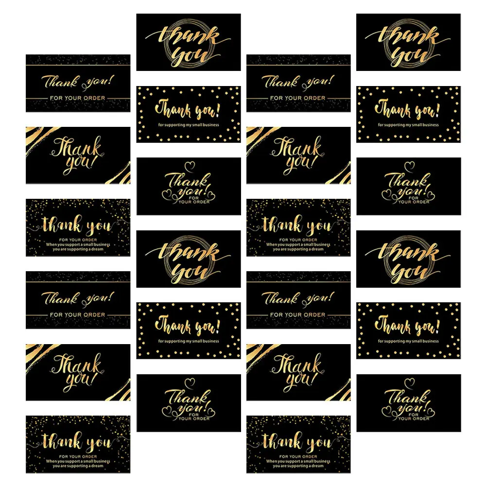 

50 pcs Thank You Cards Elegant Black Gold Foil Design Business Appreciation Gratitude Notes Thick Paper Small Size For