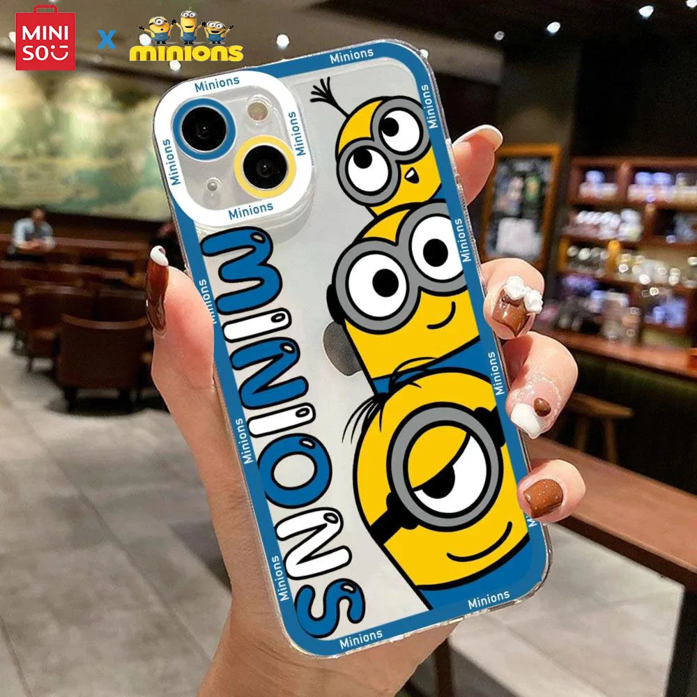 MINISO X Minions Yellow Phone Case For iPhone 16 15 14 13 12 11 Pro Max X XR Plus Matte Shockproof Back Cover