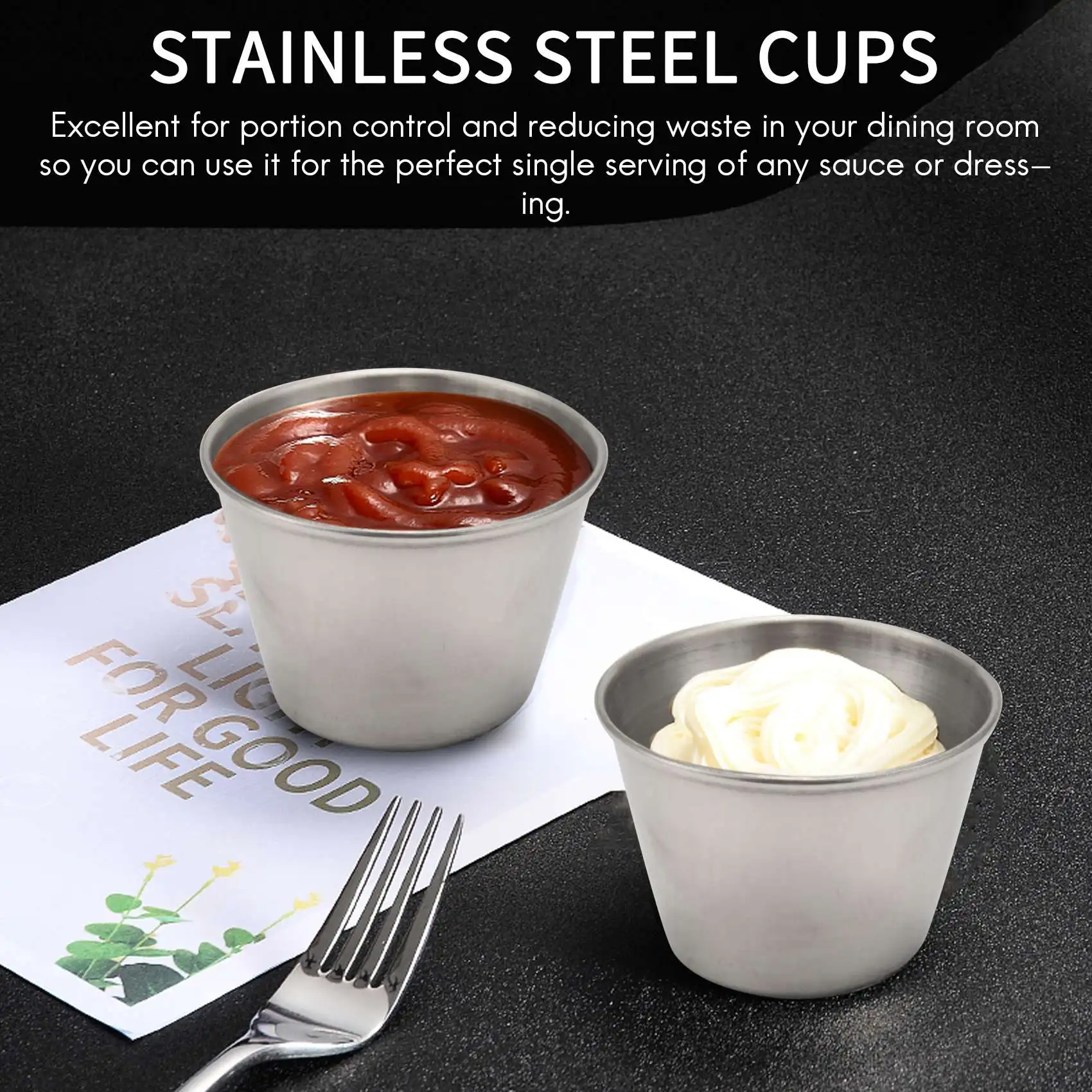 

[NEW!A93G】 20 Pack Stainless Steel Sauce Cups,Dipping Sauce Cup,Individual Condiment Cups, Portion Cups For Any Sauce-Dipping