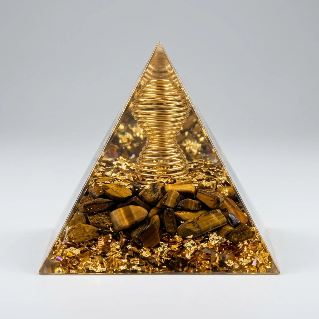 1pc Tiger Eye Orgonite Pyramid, Powerful Generator for Attracting Positive Vibes and Repelling Negative, for Home Decor