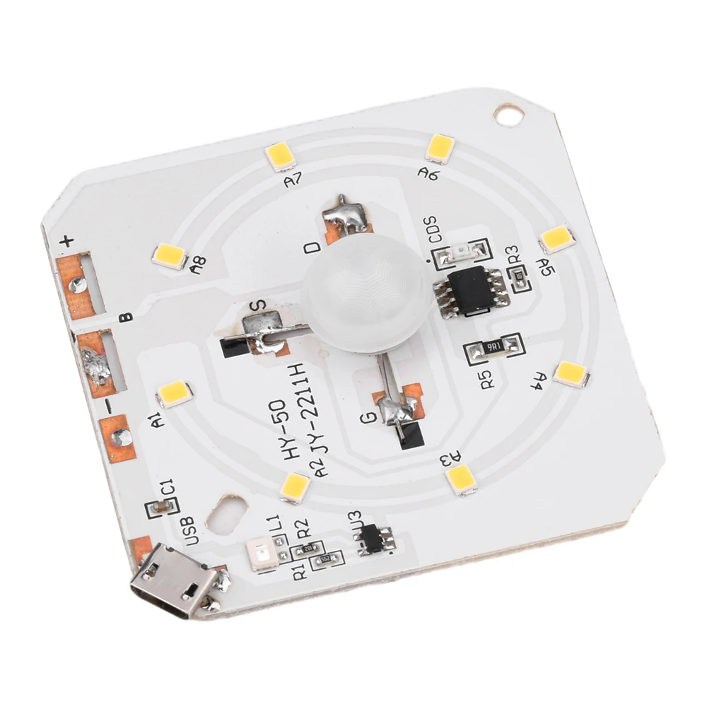 PIR 모션 센서 LED 인체 적외선 유도 야간 조명 회로 기판, USB 충전 충전식 야간 램프 제어 모듈