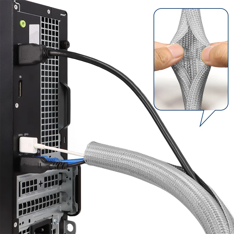 Grey Self-Closed Cable Sleeves 3 5 8 10 13 16 19 25mm PET Braided Insulated Auto Line Split Loom Wire Organizer Sleeve Sheath