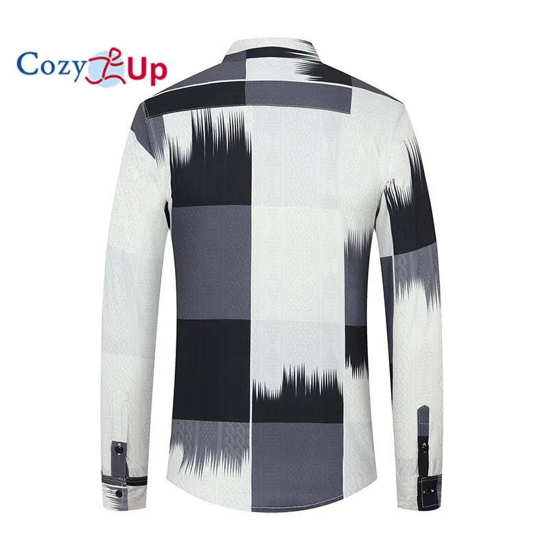 Men's Lapel Non Ironing Long Sleeved Shirt with Digital Printing and Contrasting Color Casual Slim Fit Shirt