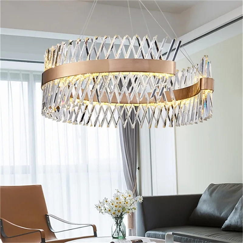 

TEMAR Creative Pendant Light Gold Postmodern Chandelier LED Luxury Crystal Lamp Fixture For Home