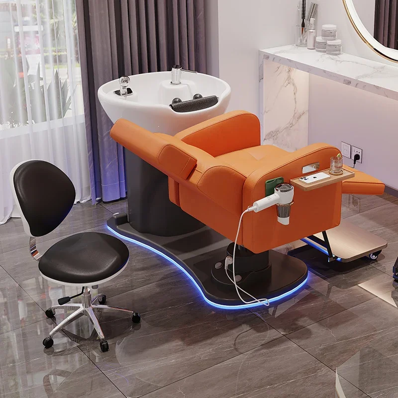 Internet celebrity intelligent high-end hair chair rotating massage flush bed multi-function electric shampoo bed beauty shop