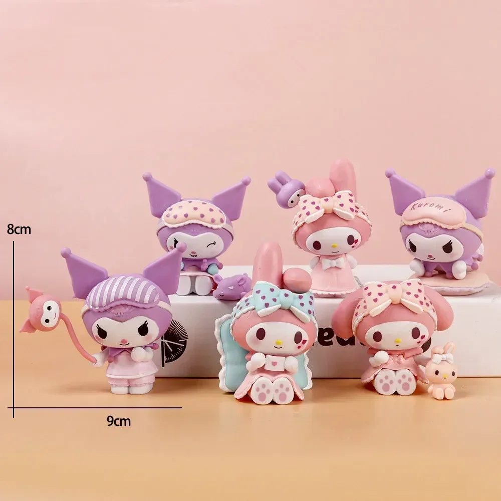 

6pcs/lot Cartoon Sanrio Hello Kitty My Melody Kuromi figure collection model statue home decoration kids gift Anime toy