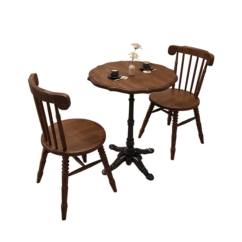 Cafe Solid wood table and chair combination American retro style baking shop Commercial dining table Dessert shop chair Catering